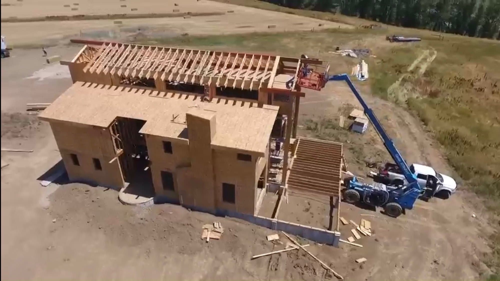 Aerial drone view of a completed framing project, Utah custom home builder